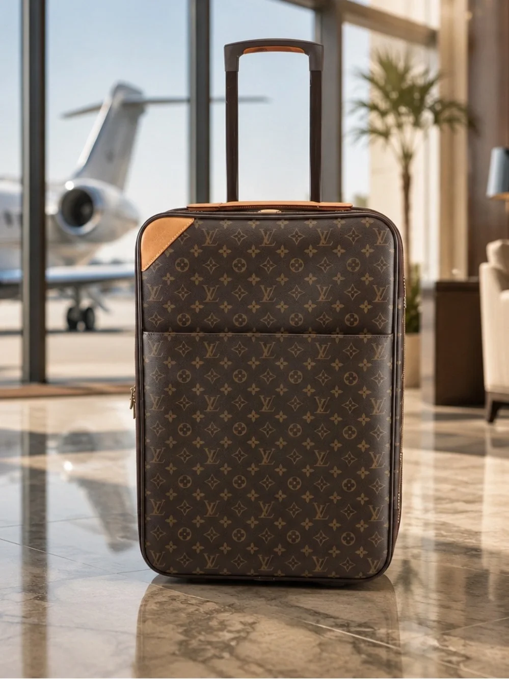 Louisa Vuitton Pégase 50 Rolling Suitcase Monogram Canvas & Vachetta Leather